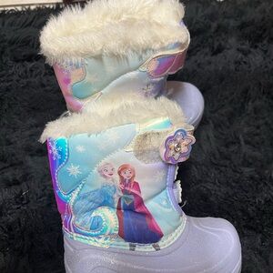 Frozen Themed Kids Snow Boots with Fur Trim